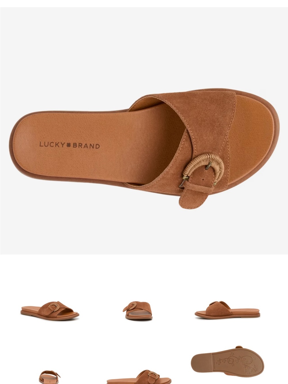 Lucky Brand Cognac Suede Slide with Buckle Accent